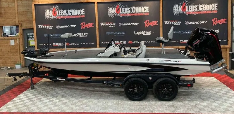 The Image of 2024 Triton 20XP fishing boat on display at Angler's Choice showroom. - 1