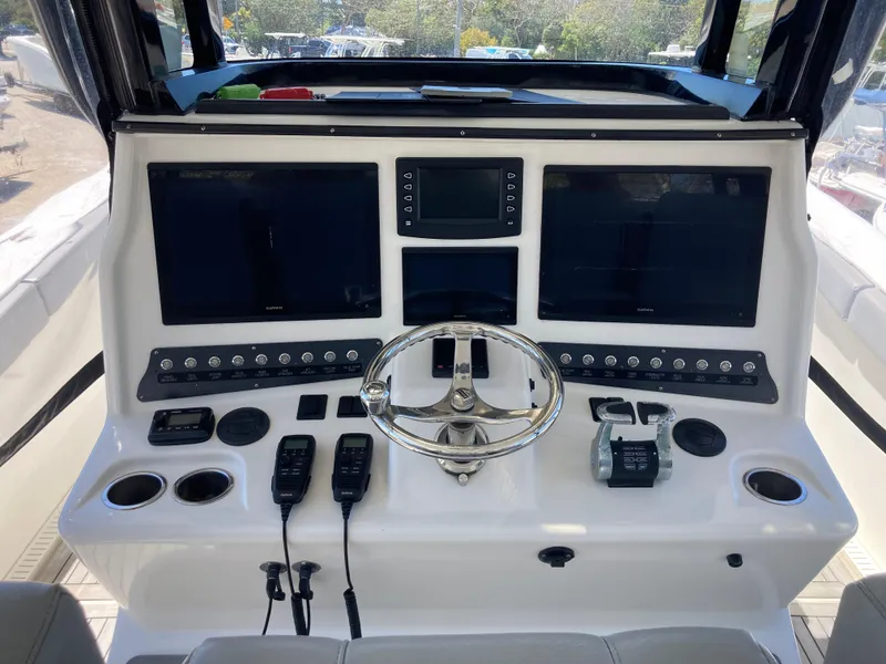 Slide: The Image of Helm of 2014 Insetta i45C boat with dual screens and controls. - 11