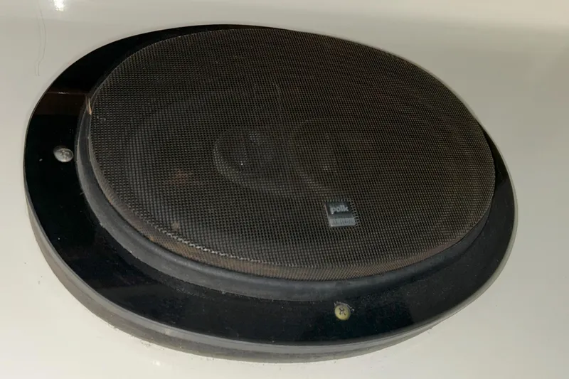 Slide: The Image of Speaker on a 1977 Bertram 42 Motor Yacht, featuring a Polk audio system. - 32