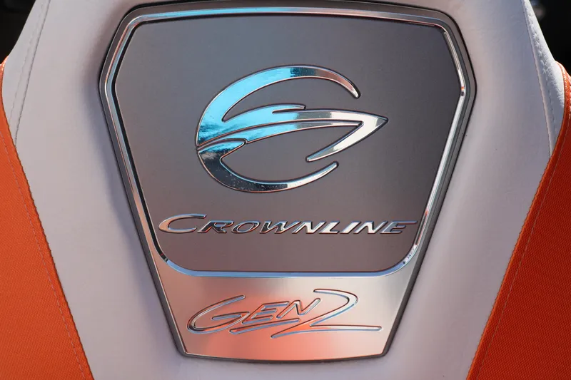 Slide: The Image of Crownline 220 SS LPX 2022 Gen 2 logo on orange and silver background. - 35