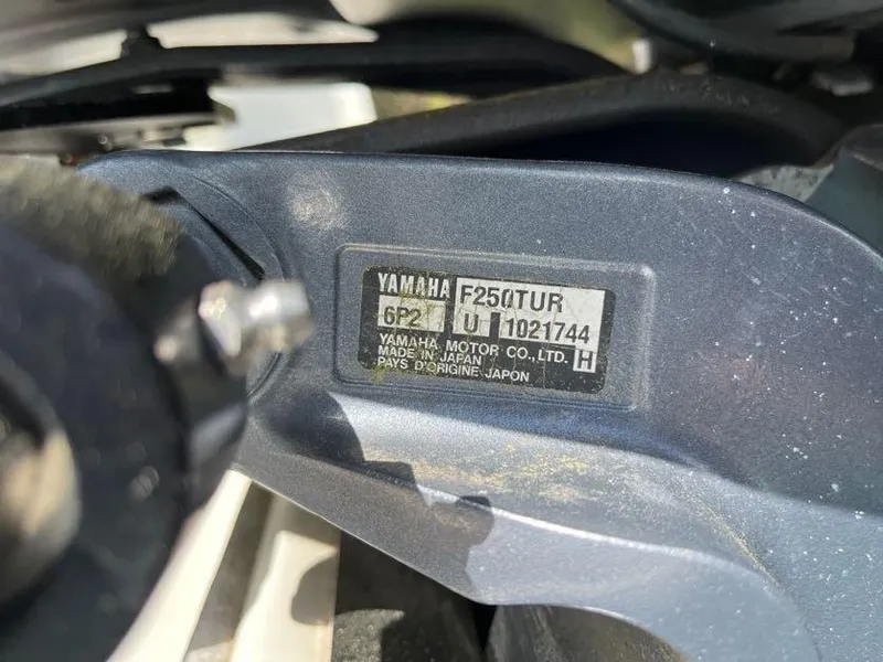 Slide: The Image of Yamaha F250TUR engine label on 2008 Sailfish 2360 WAC boat, made in Japan. - 16
