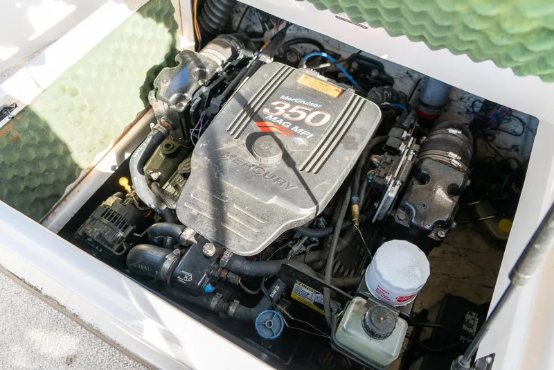 Slide: The Image of Engine compartment of 2002 Ebbtide 2400 Mystique Fun Cruiser with MerCruiser 350 MAG MPI. - 20