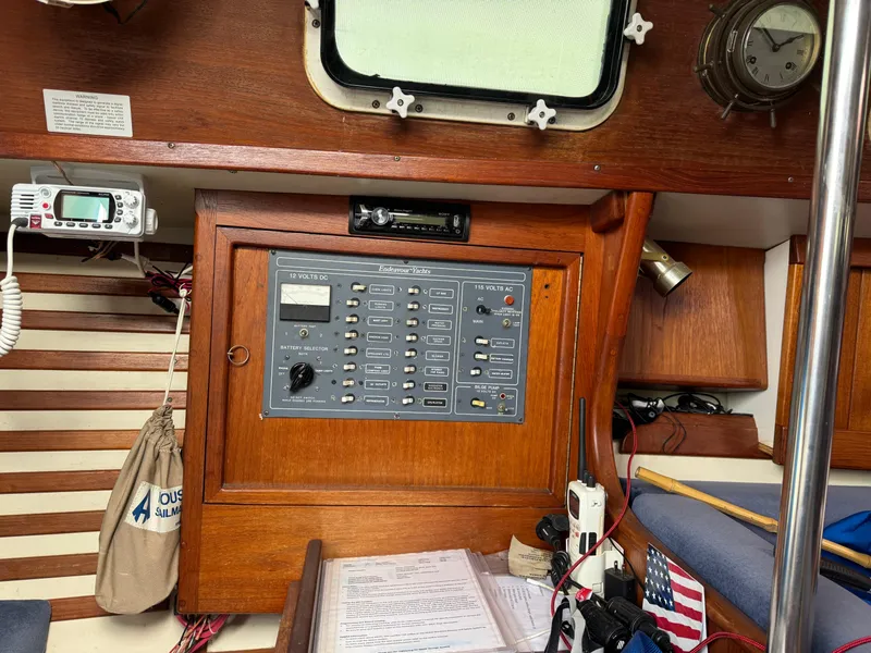 Slide: The Image of Interior view of a 1984 Endeavour 33 sailboat with control panel. - 12