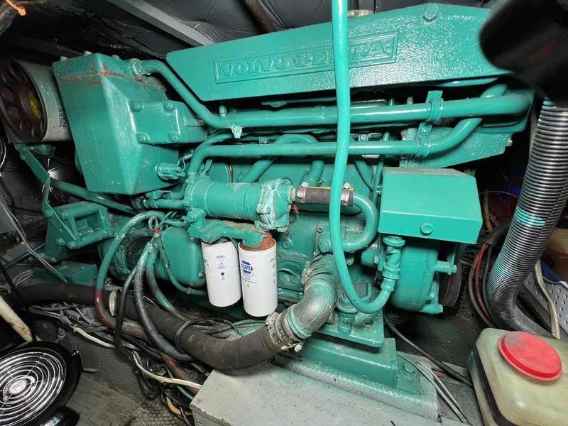 Slide: The Image of 1986 Chris-Craft 381 Catalina engine room with Volvo Penta engine. - 25