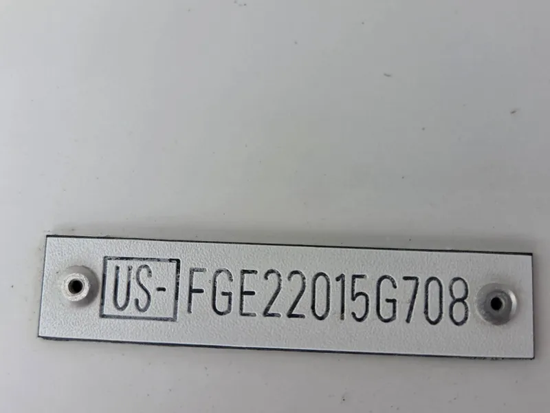 Slide: The Image of Metal identification plate with serial number "US-FGE22015G708" for 2008 Cobalt 220 model. - 6