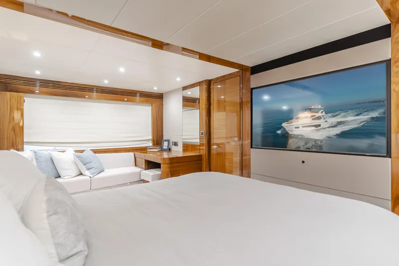 Slide: The Image of Luxurious interior of 2017 Sunseeker 75 Yacht with elegant bedroom and large window. - 37