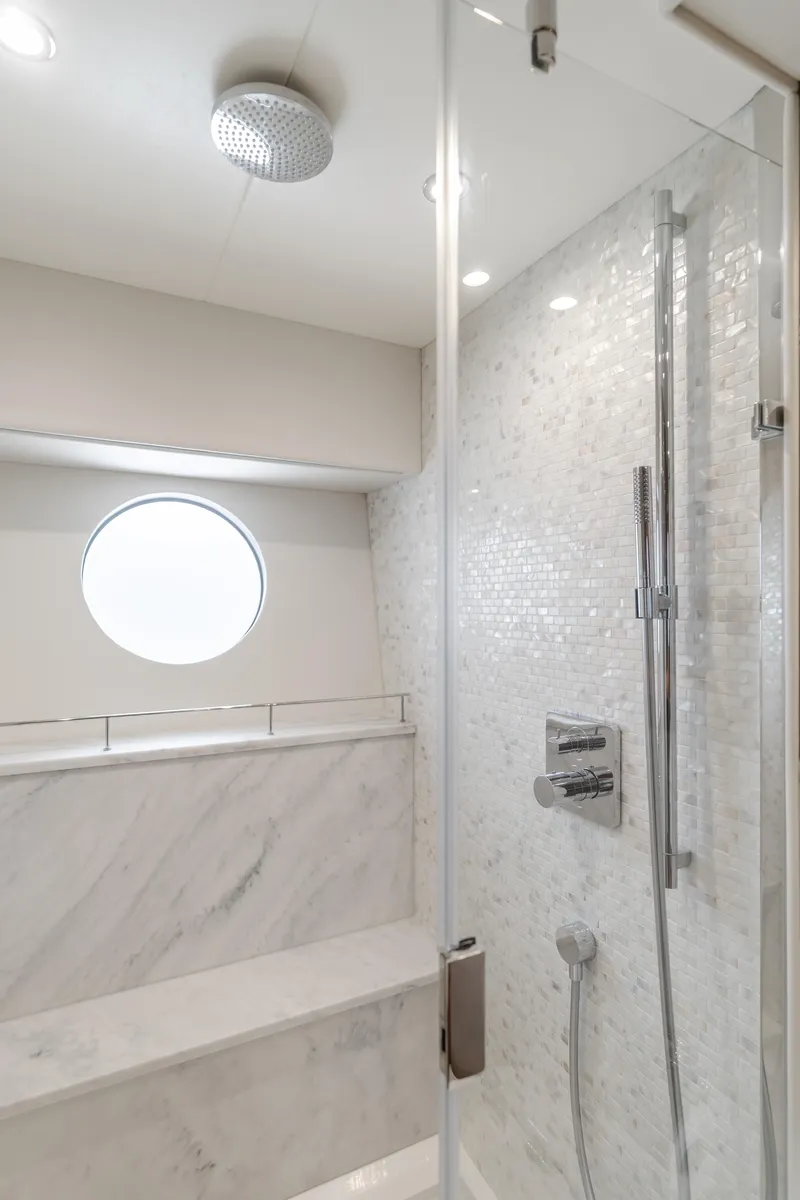 Slide: The Image of Luxurious bathroom in 2017 Sunseeker 75 Yacht with modern shower and elegant marble design. - 40