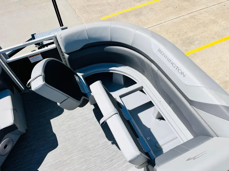 Slide: The Image of 2021 Bennington SX 22 Stern Lounge with sleek gray seating and modern design. - 21