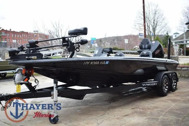 Slide: The Image of 2019 Phoenix Bass Boats 920 on trailer at Thayer's Marine dealership. - 6