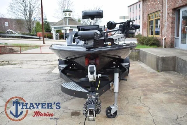 Slide: The Image of 2019 Phoenix Bass Boats 920 at Thayer's Marine, front view, parked outdoors. - 7