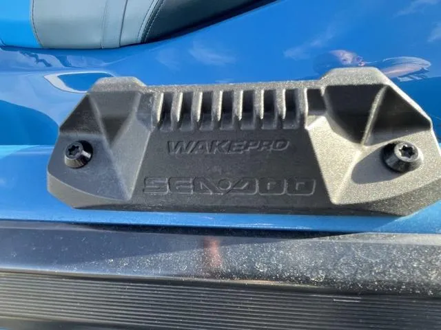 Slide: The Image of 2018 Sea-Doo Waverunner GTX, close-up of WakePro attachment on blue body. - 5