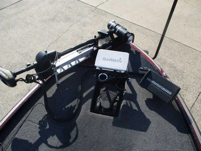 Slide: The Image of 2019 Nitro Z20 boat deck with Garmin and Humminbird electronics. - 4