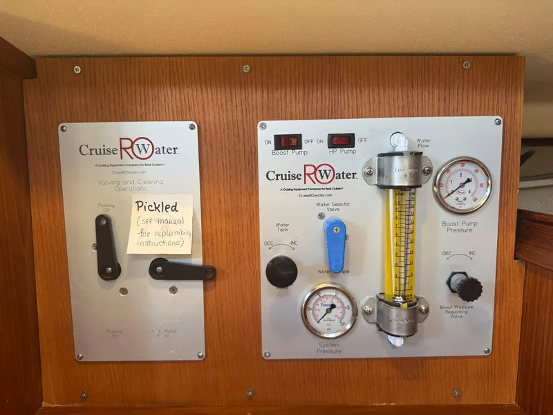 Slide: The Image of Control panel of a 2002 Island Packet 380 with Cruise RO Water system. - 25