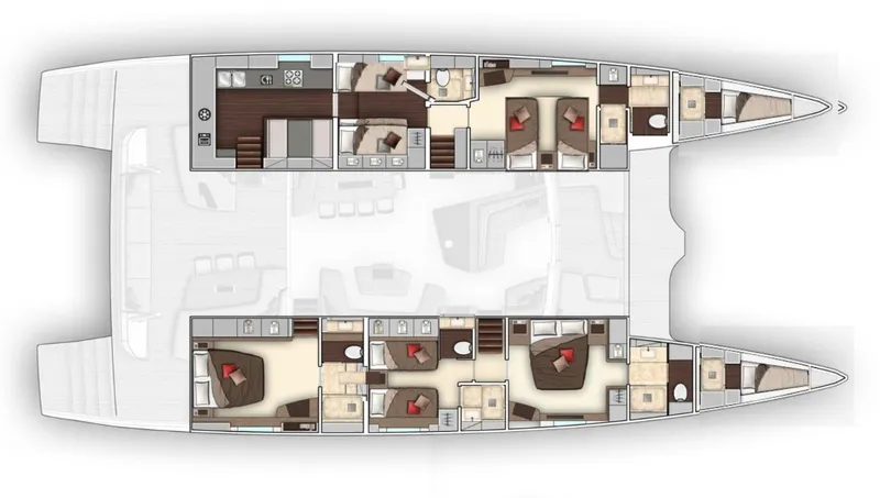 Slide: The Image of Floor plan of a 2020 Lagoon SEVENTY 7 catamaran, showcasing luxurious cabins and amenities. - 24
