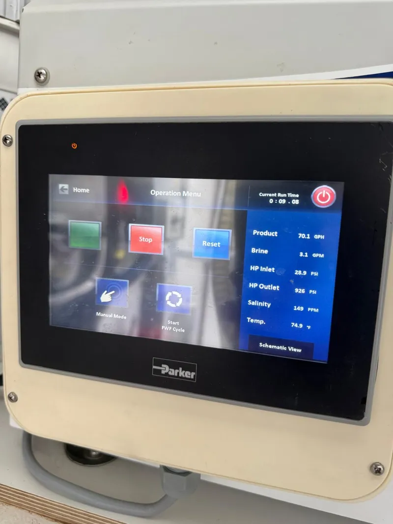 Slide: The Image of Control panel display on a 2020 Lagoon SEVENTY 7 yacht, showing operational metrics. - 34