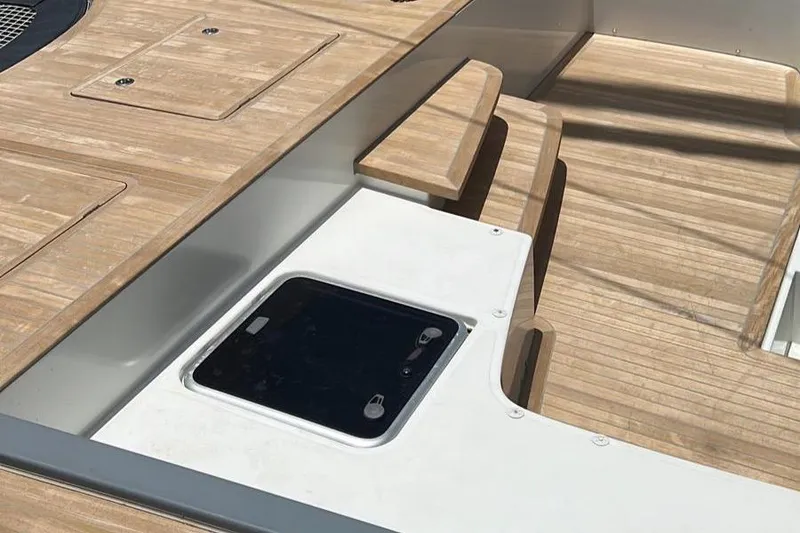 Slide: The Image of Deck of 2020 Lagoon SEVENTY 7 yacht with wood finish and hatch. - 39