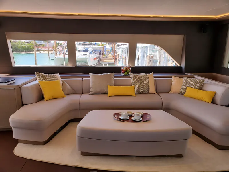 Slide: The Image of Luxurious interior of 2020 Lagoon SEVENTY 7 yacht with elegant seating and decor. - 4