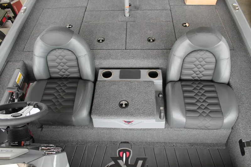 Slide: The Image of 2025 Vexus AVX2080 boat interior with dual gray seats and center console. - 9