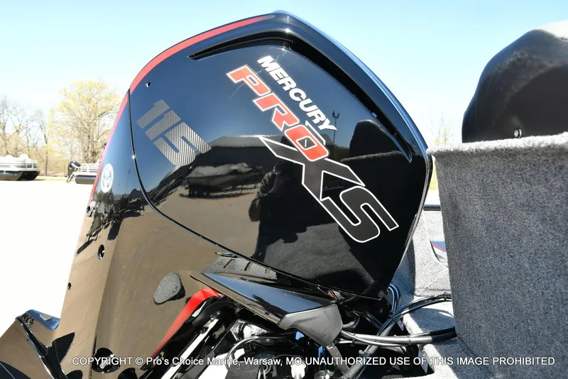 Slide: The Image of 2025 Tracker Pro Guide V-175 Combo with Mercury Pro XS engine, outdoor setting. - 16