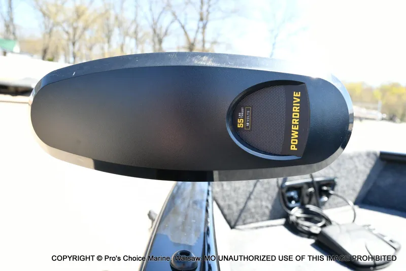 Slide: The Image of PowerDrive motor on 2025 Tracker Pro Guide V-175 Combo boat, close-up view. - 22