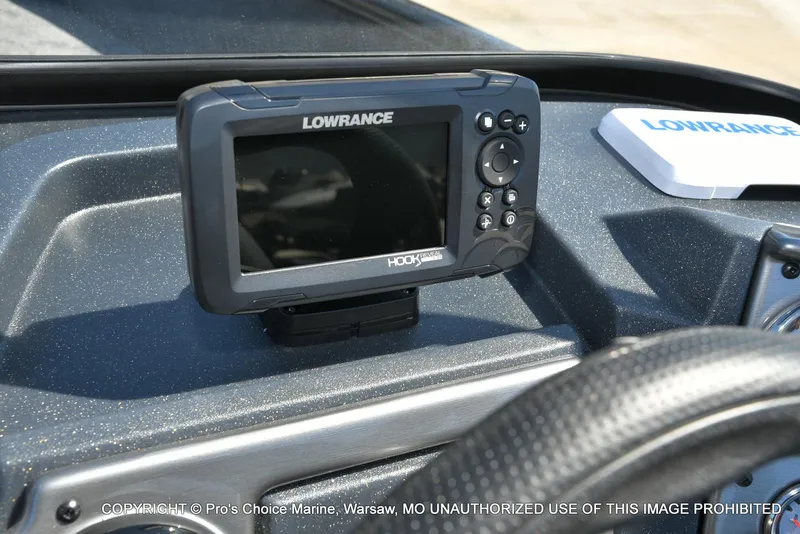 Slide: The Image of Lowrance fish finder on 2025 Tracker Pro Guide V-175 Combo boat dashboard. - 41