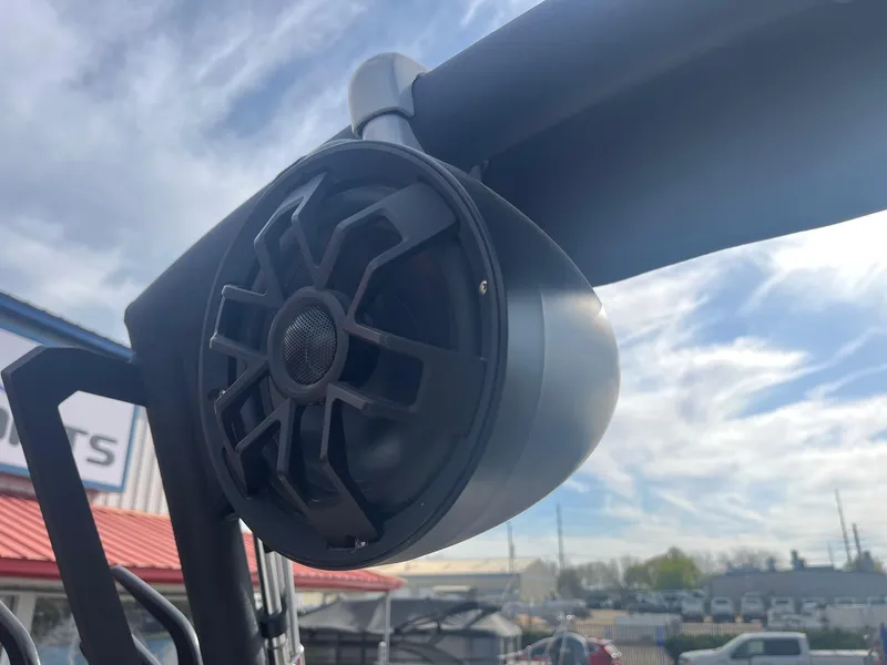 Slide: The Image of 2021 Axis A22 boat speaker against a cloudy sky background. - 35