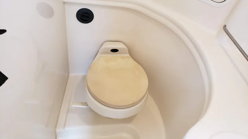 Slide: The Image of Boat bathroom with compact toilet in 2002 Sea Ray 300 Sundancer. - 31