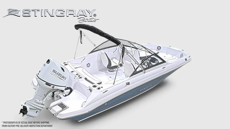 Slide: The Image of 2025 Stingray 191 DC boat with Suzuki outboard motor, featuring sleek design and modern amenities. - 4