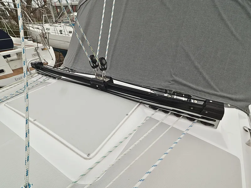 Slide: The Image of Catalina C355 sailboat deck with rigging and cover, 2021 model. - 7