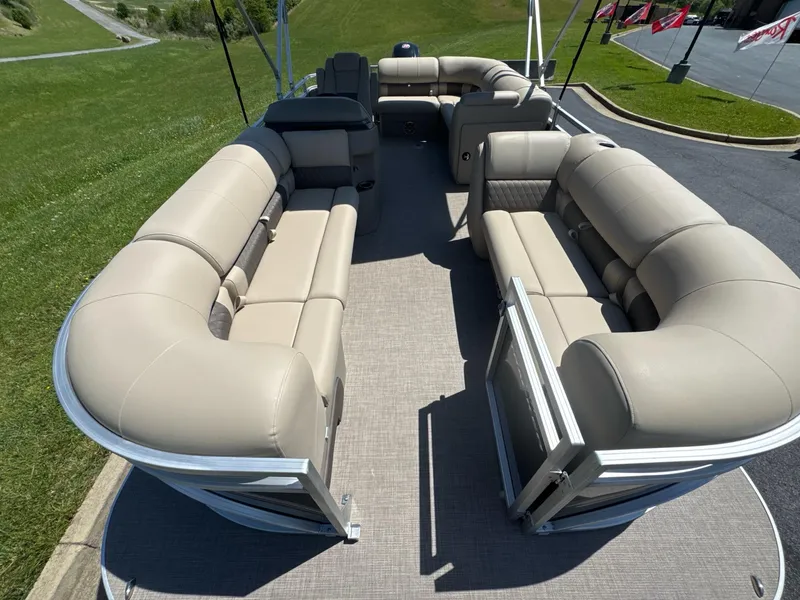 Slide: The Image of 2025 Sun Tracker Party Barge 20 DLX with spacious seating and modern design. - 6