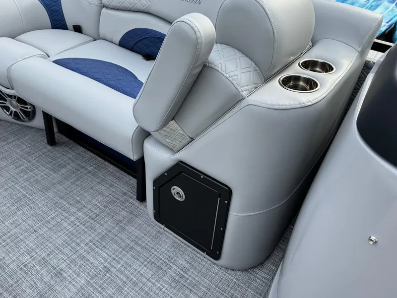 Slide: The Image of Luxurious seating on 2025 JC SportToon 24 TT DSL pontoon boat with cup holders. - 4