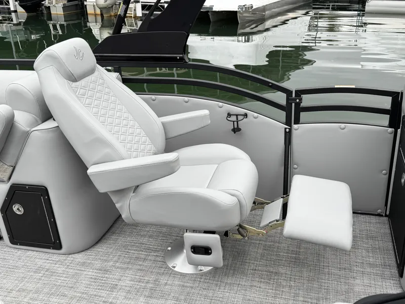 Slide: The Image of Luxurious seating on 2025 JC Neptoon Sport 23TT DSL pontoon boat, featuring elegant design. - 14