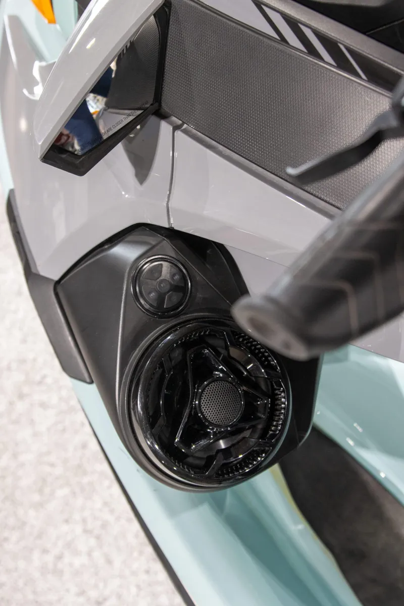 Slide: The Image of 2023 Sea-Doo Wake Pro 230 Tech Package handlebar and control detail. - 7