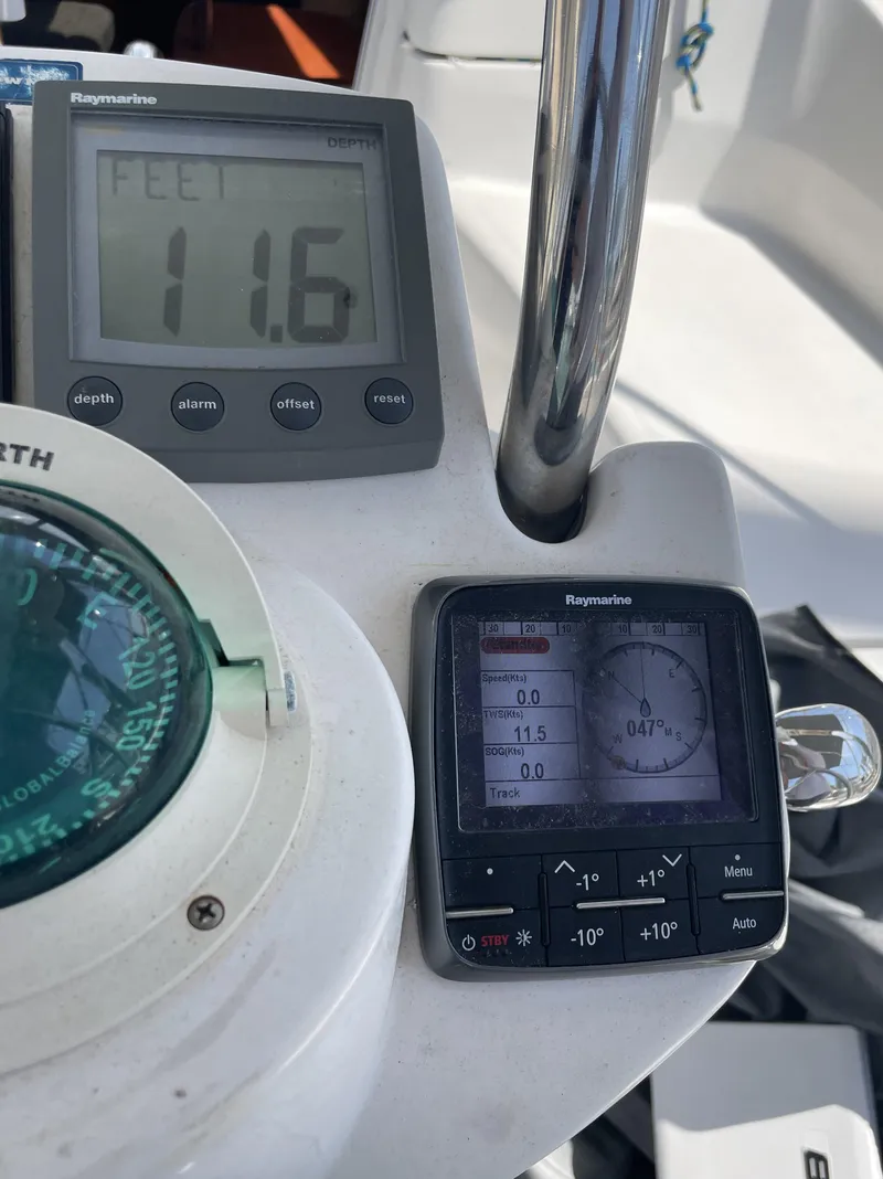 Slide: The Image of Close-up of navigation instruments on a 2004 Hunter 36 sailboat. - 13