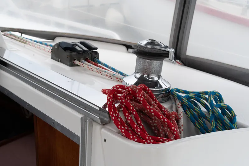 Slide: The Image of Sailboat deck with winch and ropes, Hunter 36, 2004 model. - 15