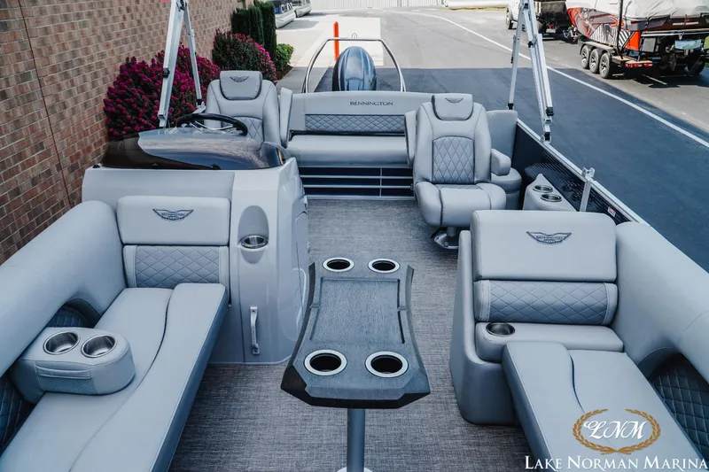 Slide: The Image of Luxurious interior of 2025 Bennington 22LSB pontoon boat at Lake Norman Marina. - 13