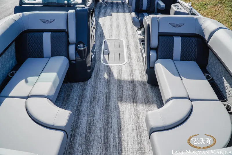 Slide: The Image of Luxurious interior of 2025 Bennington 22MFB pontoon boat with plush seating and modern design. - 5