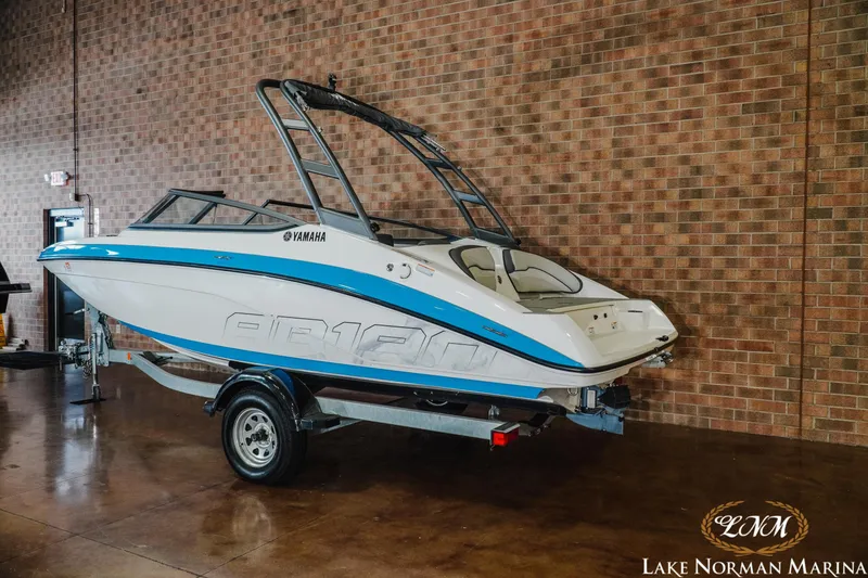 Slide: The Image of 2022 Yamaha AR 190 boat on trailer in indoor setting at Lake Norman Marina. - 3