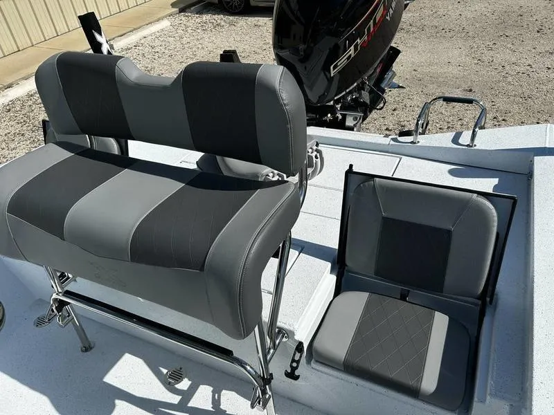 Slide: The Image of 2025 Xpress H22B boat seats with gray and black upholstery, featuring a sleek design. - 10