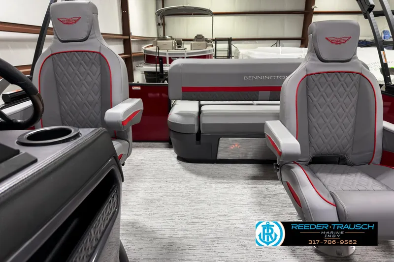 Slide: The Image of 2025 Bennington 24 MSB boat interior with luxurious seating and modern design. - 14