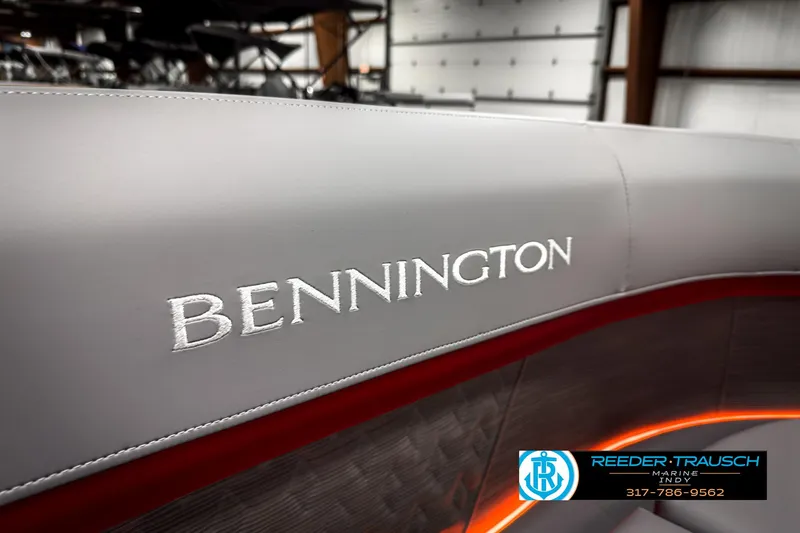 Slide: The Image of 2025 Bennington 24 MSB boat interior with logo, featuring sleek design and premium materials. - 38