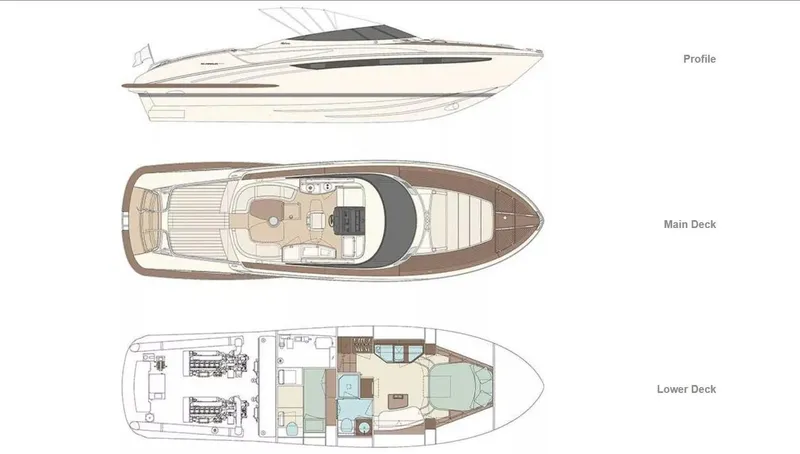 Slide: The Image of 2015 Riva Rivarama Super yacht layout: profile, main deck, and lower deck views. - 33
