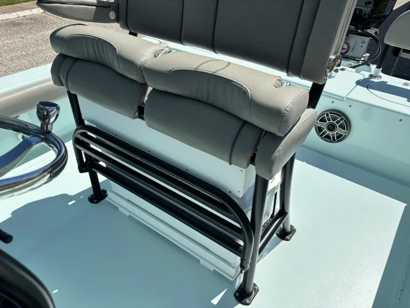 Slide: The Image of 2024 Clark Sound 24 boat seating with cushioned bench and sturdy metal frame. - 47