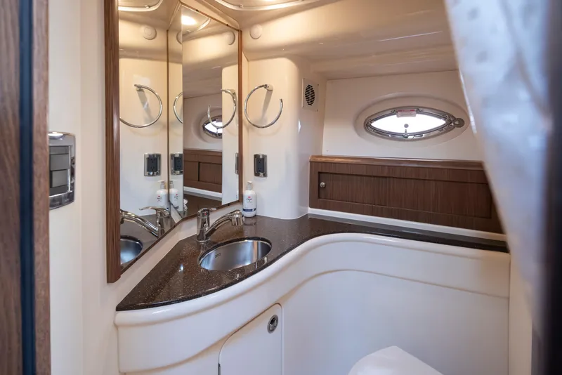 Slide: The Image of Luxurious bathroom in 2015 Meridian 441 Sedan yacht with modern fixtures and elegant design. - 26