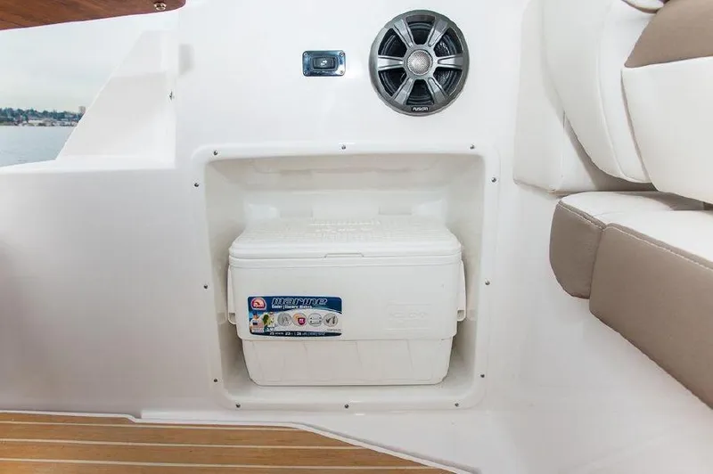 Slide: The Image of 2018 Regal 35 Sport Coupe interior with built-in cooler and speaker. - 41