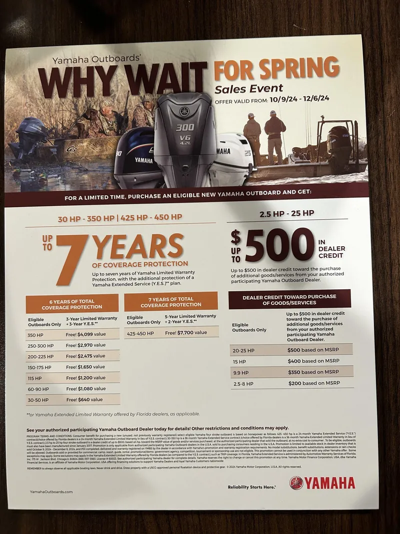 Slide: The Image of Yamaha Outboards spring sales event flyer with coverage protection and dealer credit offers. - 11