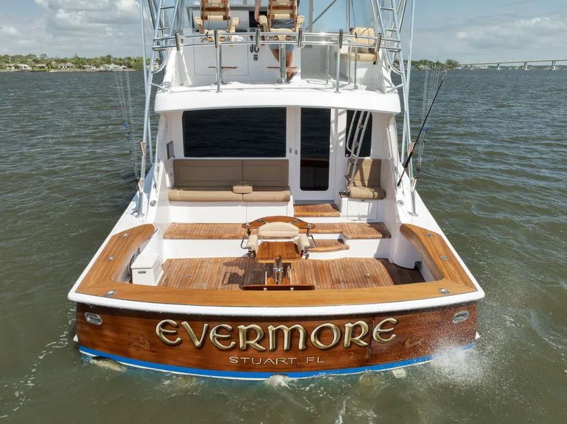 Slide: The Image of 2009 Hatteras 60GT yacht "Evermore" on water, rear view, Stuart, FL. - 7