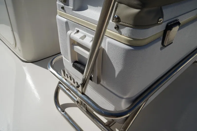 Slide: The Image of 2023 Key West 189 FS boat cooler with stainless steel frame on deck. - 10