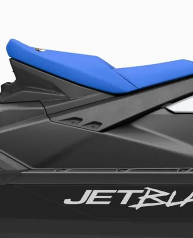 Slide: The Image of 2025 Yamaha WaveRunner Jetblaster 2-Up with sleek black design and blue seat. - 10