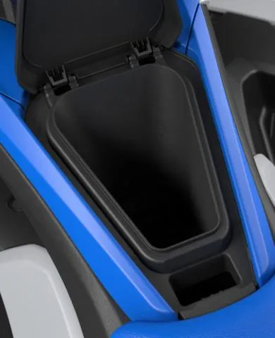 Slide: The Image of 2025 Yamaha WaveRunner Jetblaster 2-Up storage compartment, open lid, blue and black design. - 11